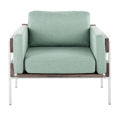 White Metal, Grey Wood, Light Green Fabric Kari Accent Chair