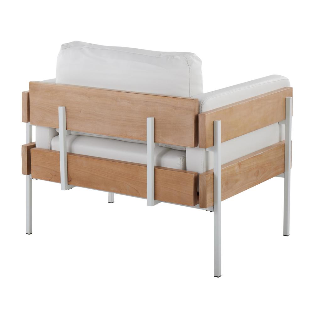 White Metal, Natural Wood, White PU Kari Accent Chair