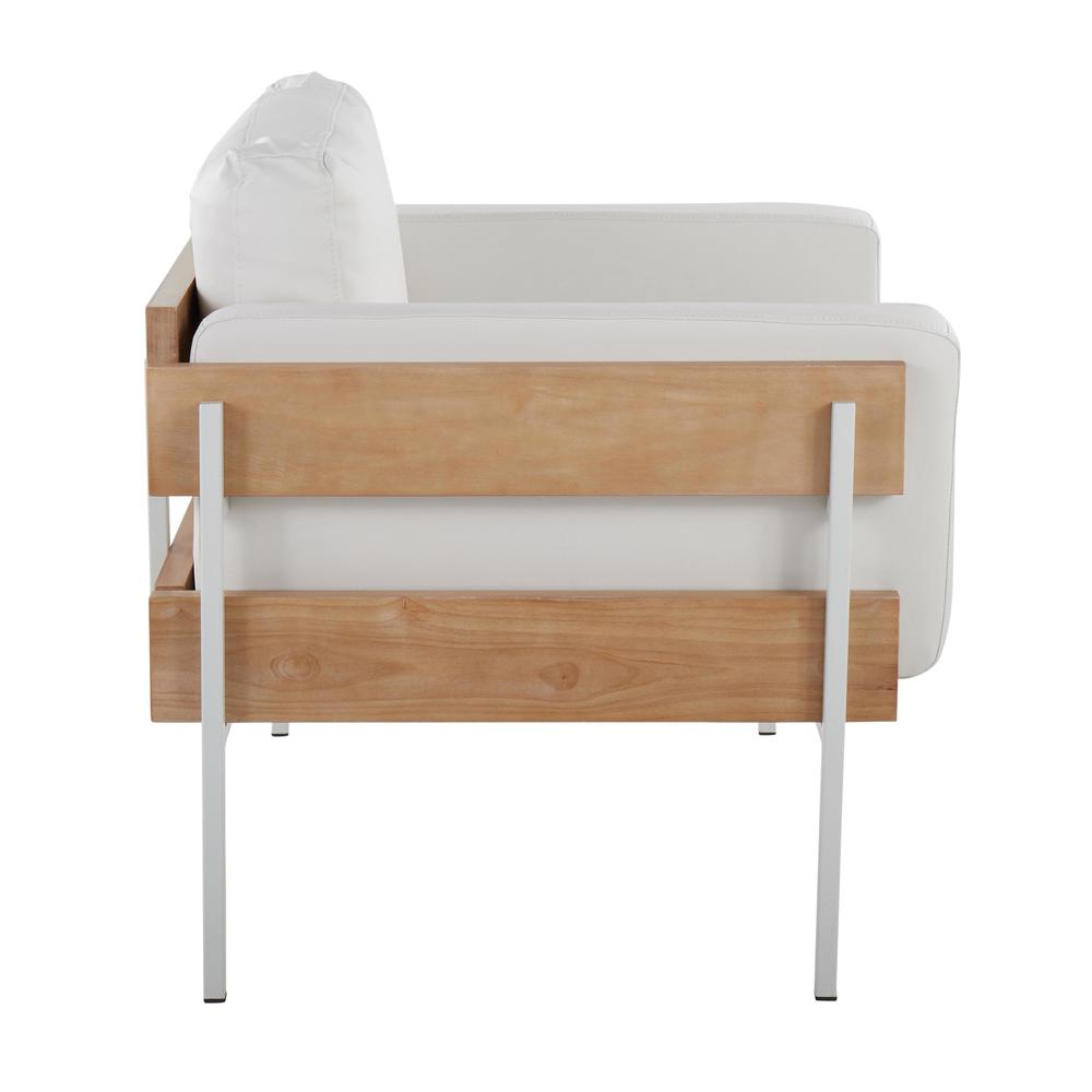 White Metal, Natural Wood, White PU Kari Accent Chair