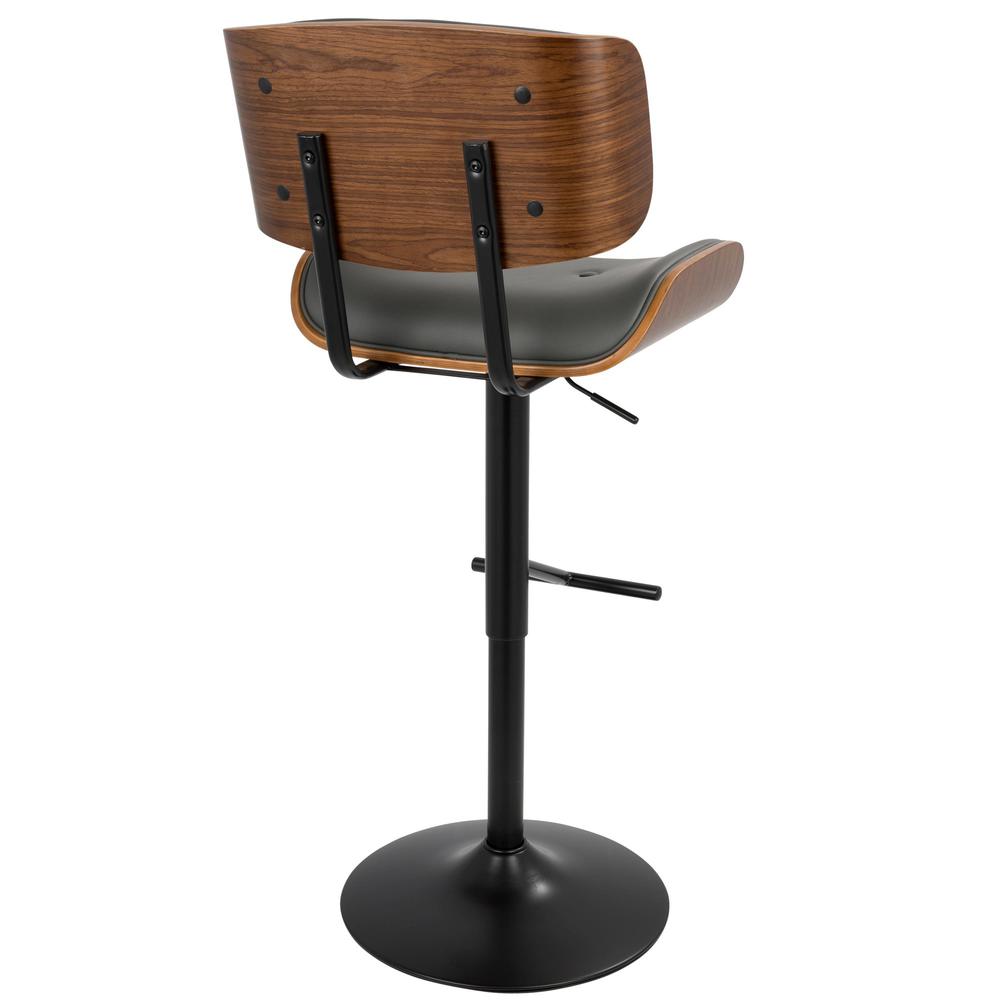 Black Metal, Walnut Wood, Grey PU Lombardi Adjustable Barstool - Set of 2