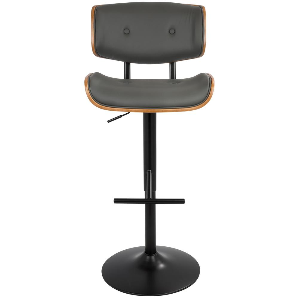 Black Metal, Walnut Wood, Grey PU Lombardi Adjustable Barstool - Set of 2