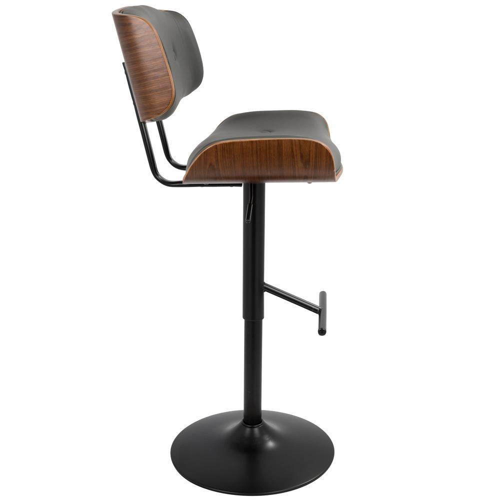 Black Metal, Walnut Wood, Grey PU Lombardi Adjustable Barstool - Set of 2