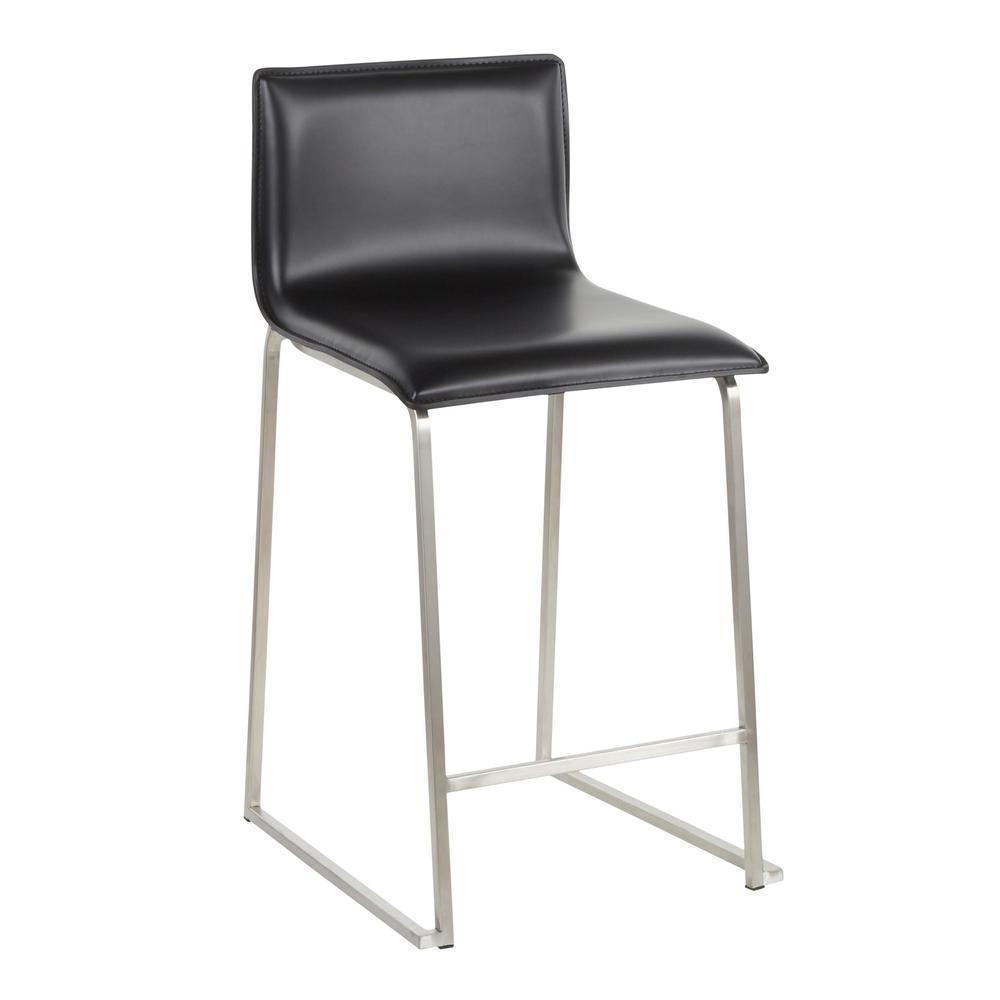 Stainless Steel, Black PU Mara Counter Stool - Set of 2