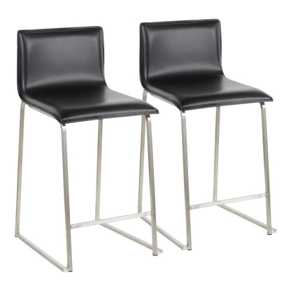 Stainless Steel, Black PU Mara Counter Stool - Set of 2