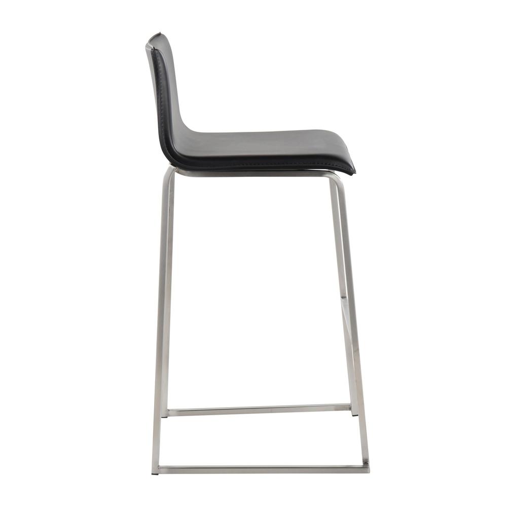 Stainless Steel, Black PU Mara Barstool - Set of 2