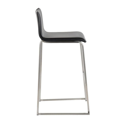Stainless Steel, Black PU Mara Barstool - Set of 2