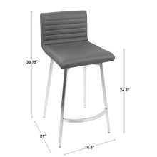 Mason Contemporary Swivel Counter Stool in Stainless Steel, Walnut Wood, and Grey Faux Leather - Set of 2