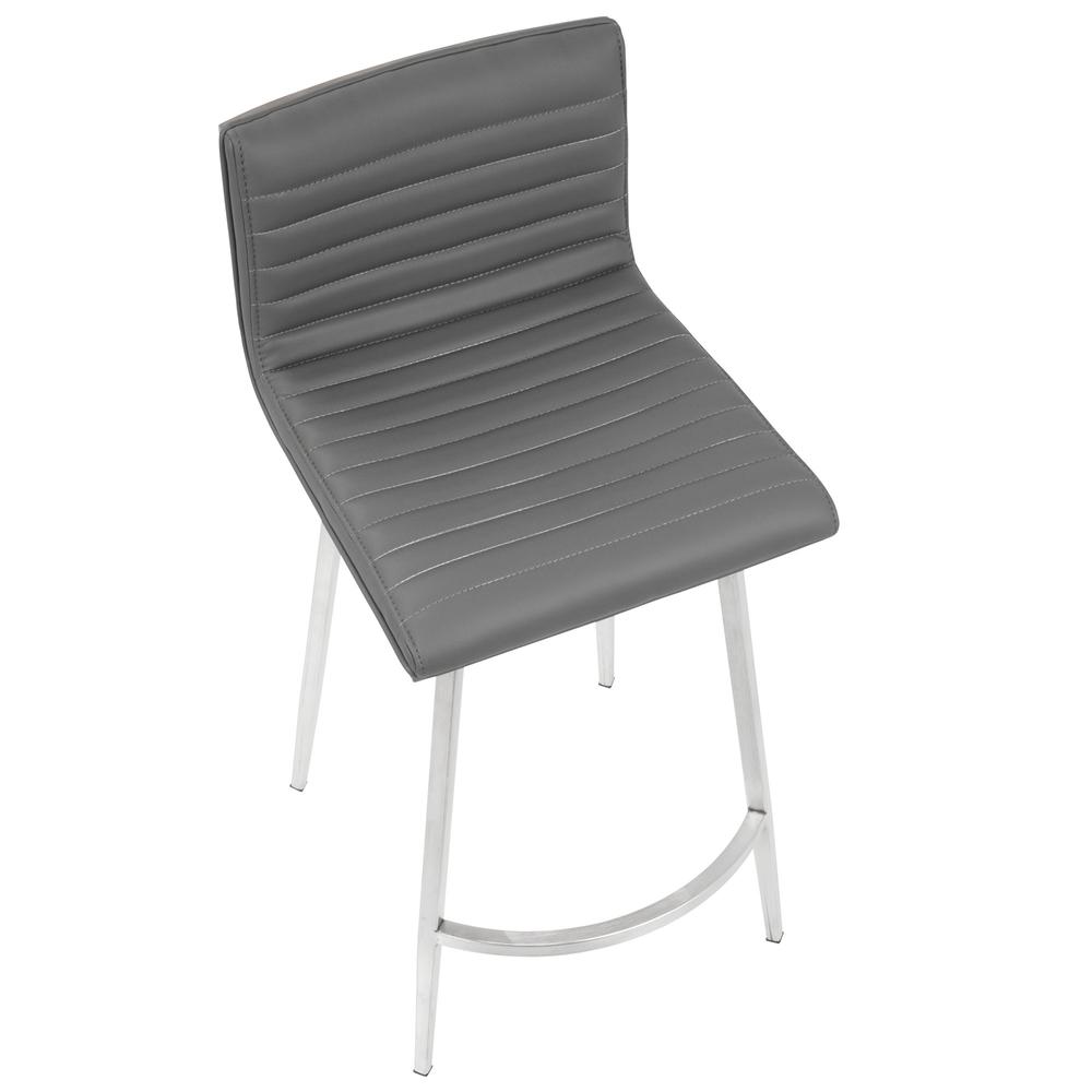 Mason Contemporary Swivel Counter Stool in Stainless Steel, Walnut Wood, and Grey Faux Leather - Set of 2