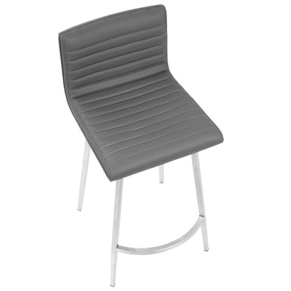 Mason Contemporary Swivel Counter Stool in Stainless Steel, Walnut Wood, and Grey Faux Leather - Set of 2