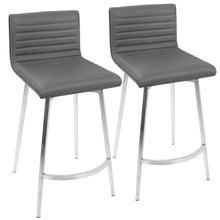 Mason Contemporary Swivel Counter Stool in Stainless Steel, Walnut Wood, and Grey Faux Leather - Set of 2