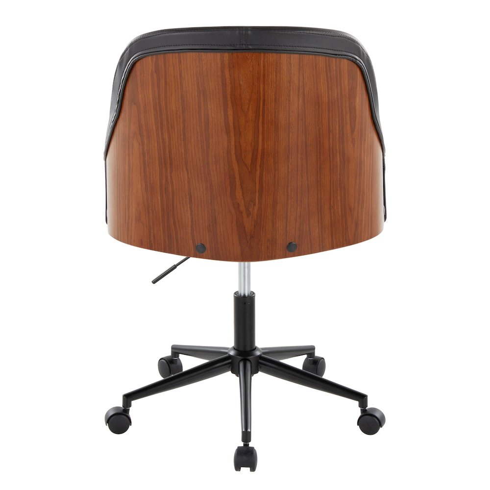 Bacci Office Chair in Black Metal, Walnut Wood, Black PU color