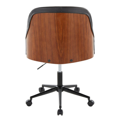 Bacci Office Chair in Black Metal, Walnut Wood, Black PU color