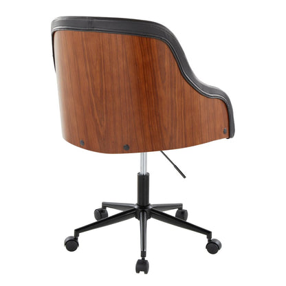 Bacci Office Chair in Black Metal, Walnut Wood, Black PU color