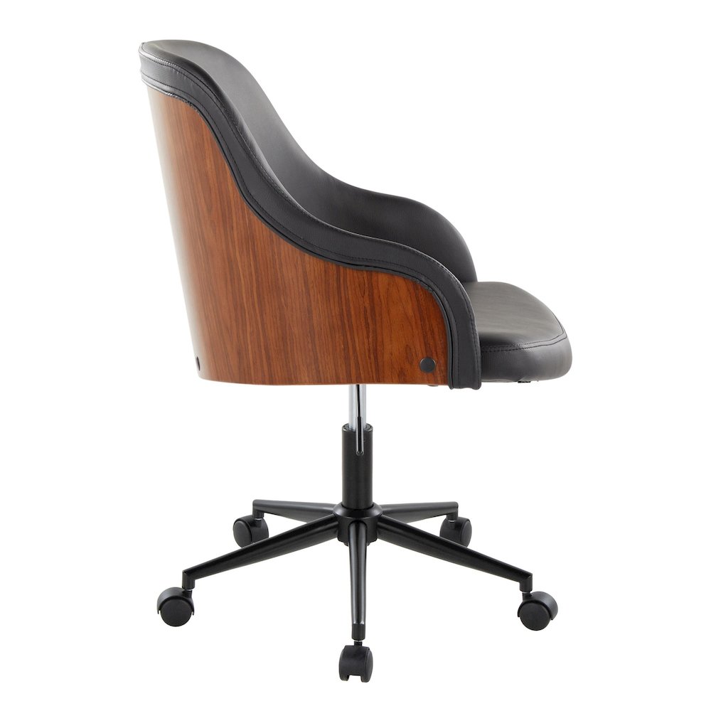 Bacci Office Chair in Black Metal, Walnut Wood, Black PU color
