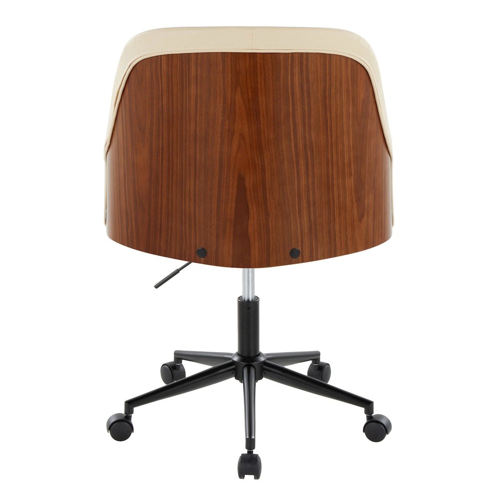 Bacci Office Chair in Black Metal, Walnut Wood, Cream PU color
