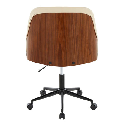 Bacci Office Chair in Black Metal, Walnut Wood, Cream PU color