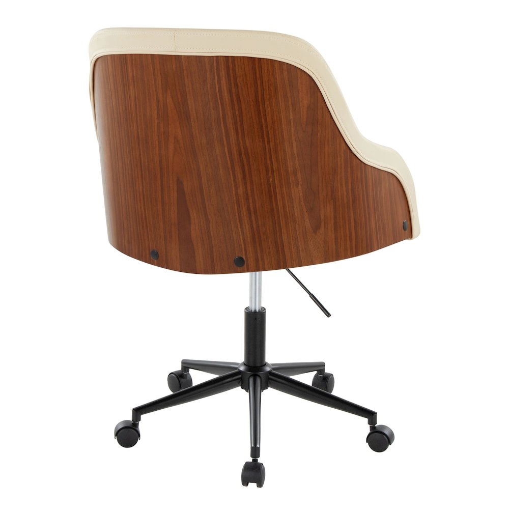 Bacci Office Chair in Black Metal, Walnut Wood, Cream PU color