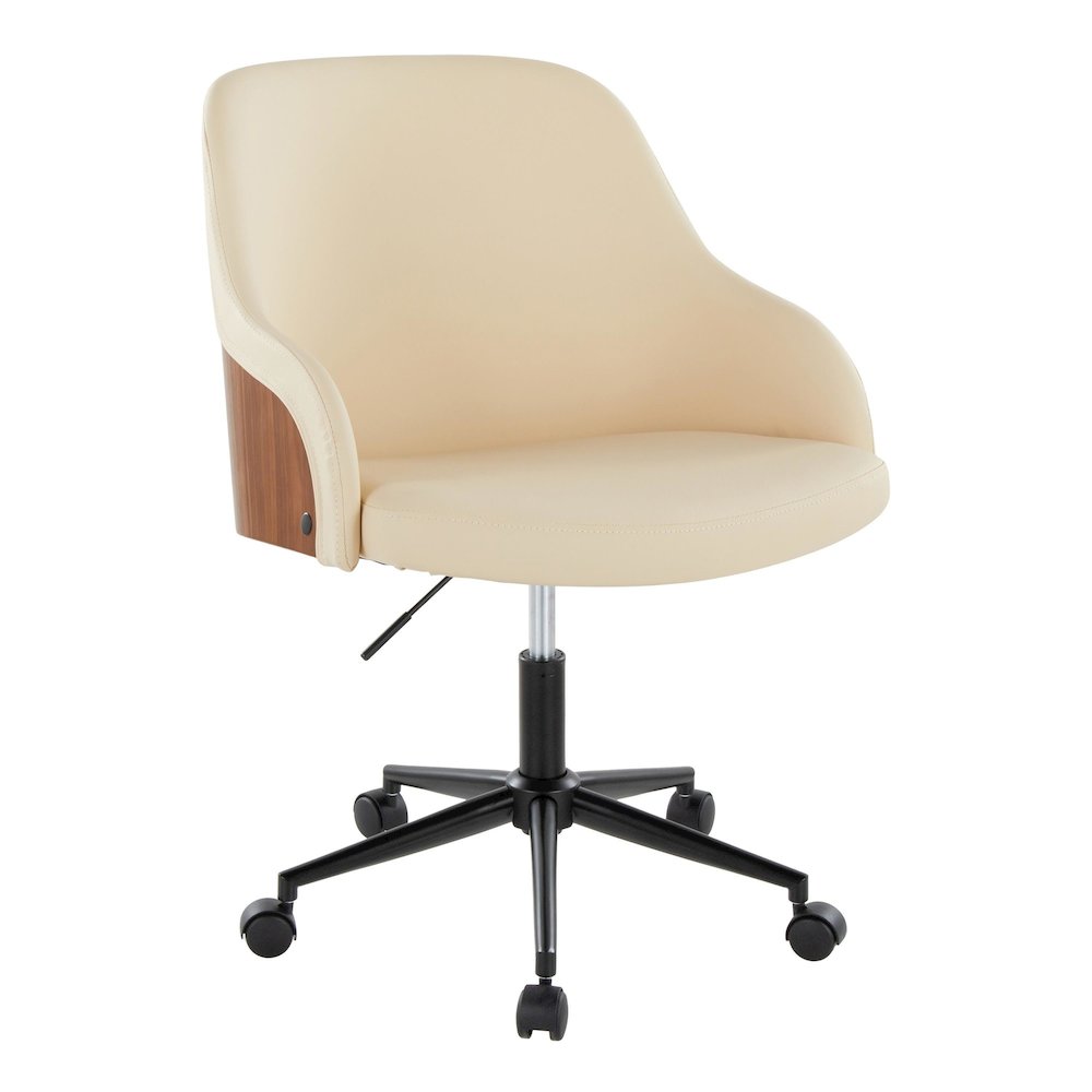 Bacci Office Chair in Black Metal, Walnut Wood, Cream PU color