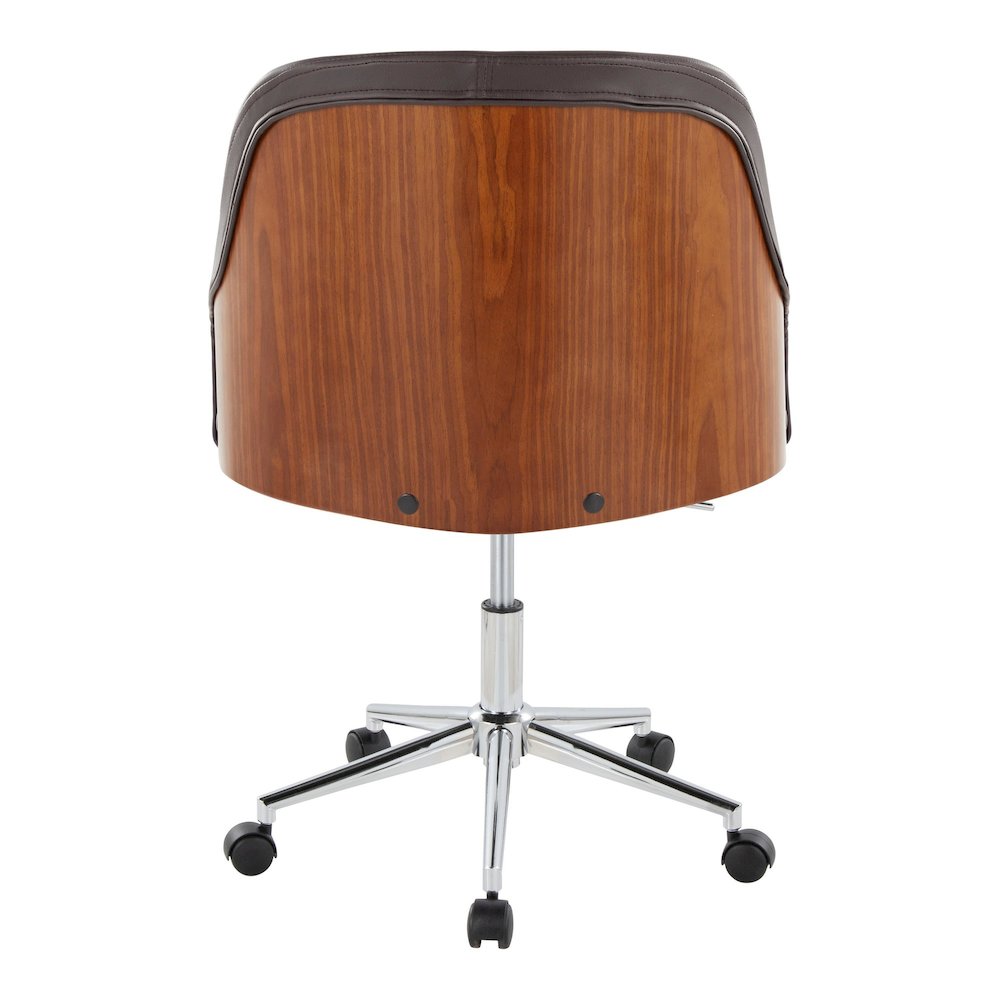 Bacci Office Chair in Chrome Metal, Walnut Wood, Brown PU color