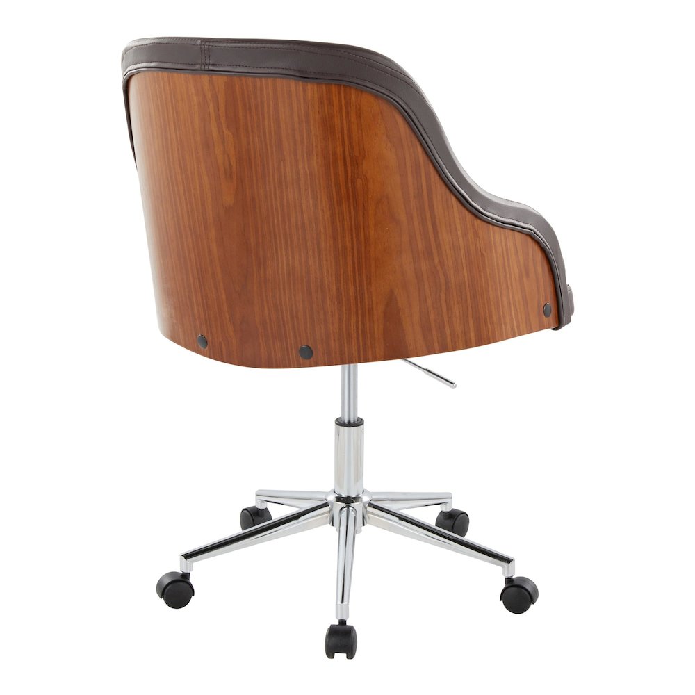 Bacci Office Chair in Chrome Metal, Walnut Wood, Brown PU color