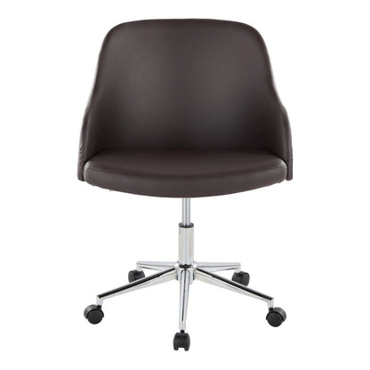 Bacci Office Chair in Chrome Metal, Walnut Wood, Brown PU color