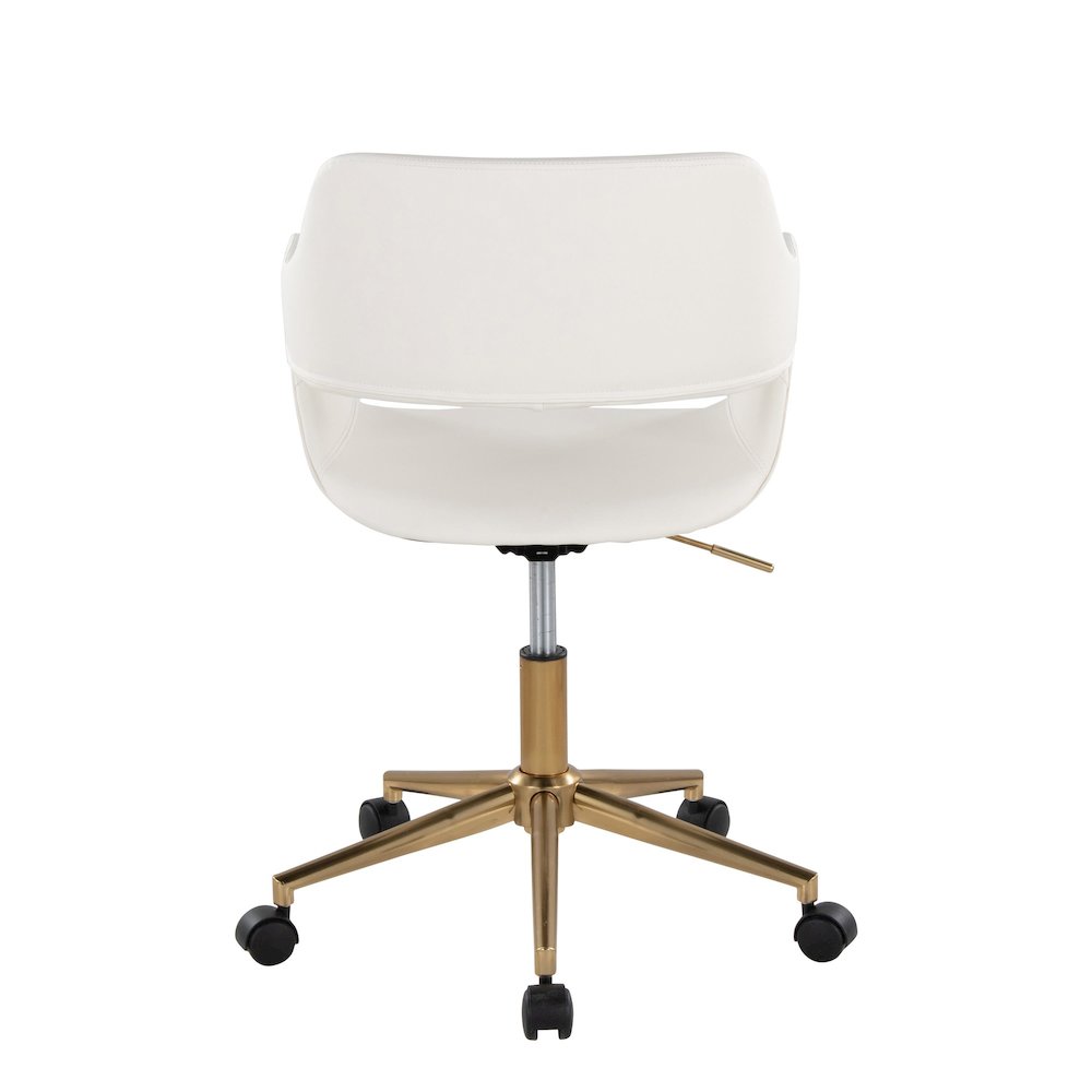 Margarite Task Chair in Gold Metal, White PU color