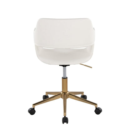 Margarite Task Chair in Gold Metal, White PU color