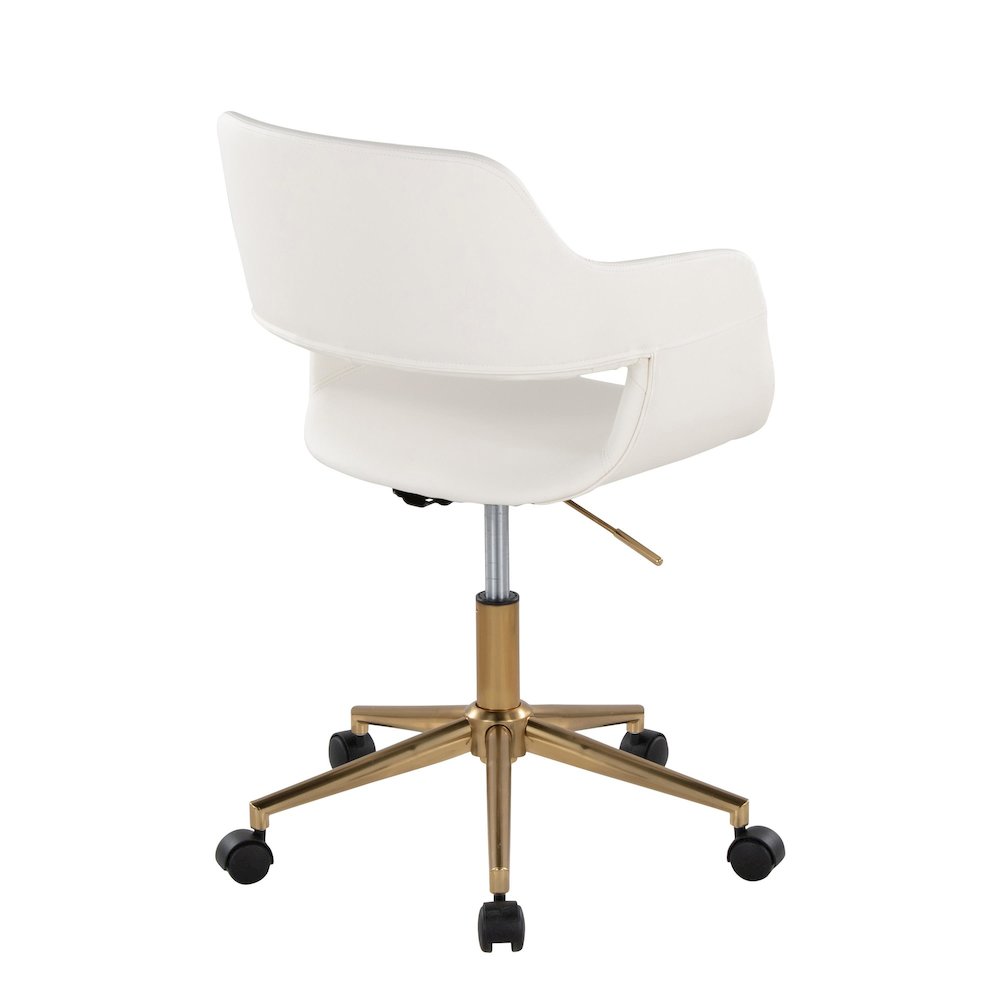 Margarite Task Chair in Gold Metal, White PU color