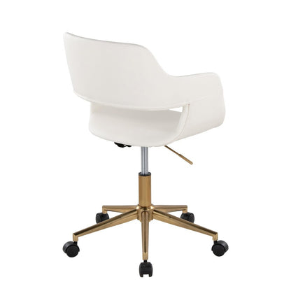 Margarite Task Chair in Gold Metal, White PU color