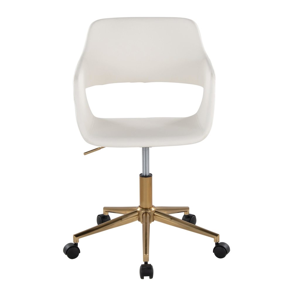 Margarite Task Chair in Gold Metal, White PU color