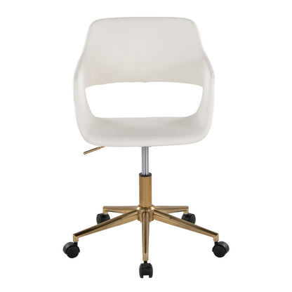 Margarite Task Chair in Gold Metal, White PU color