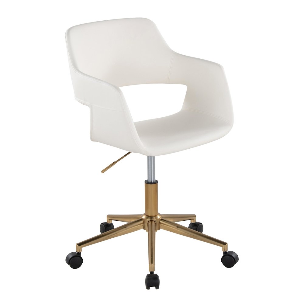 Margarite Task Chair in Gold Metal, White PU color