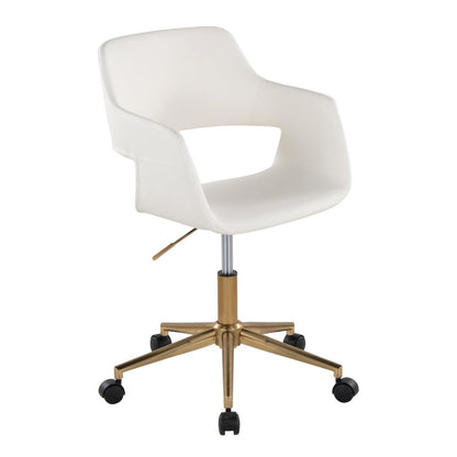 Margarite Task Chair in Gold Metal, White PU color
