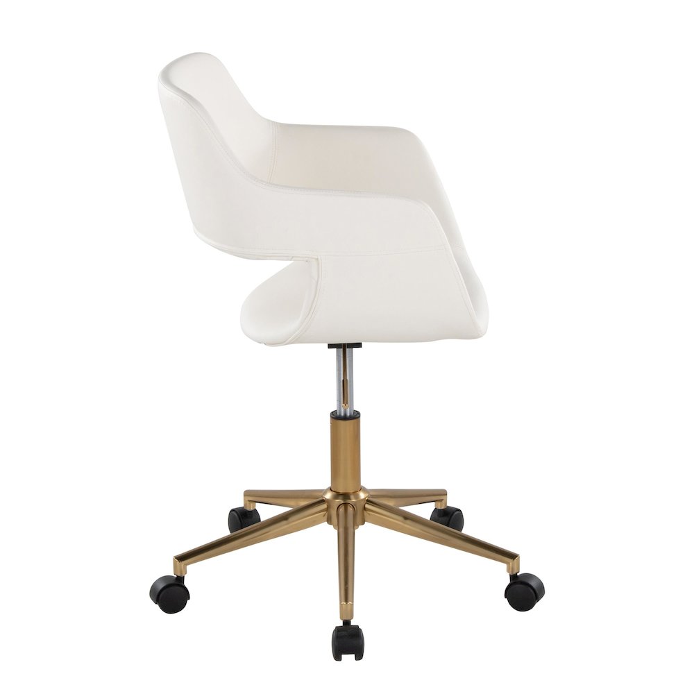 Margarite Task Chair in Gold Metal, White PU color