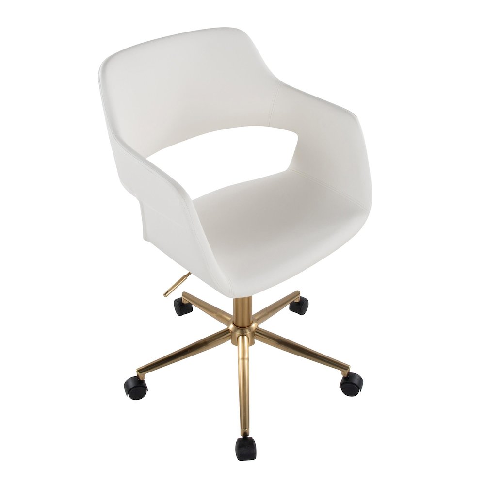 Margarite Task Chair in Gold Metal, White PU color