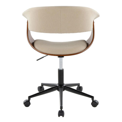 Black Metal, Walnut Wood, Cream Fabric Vintage Mod Office Chair