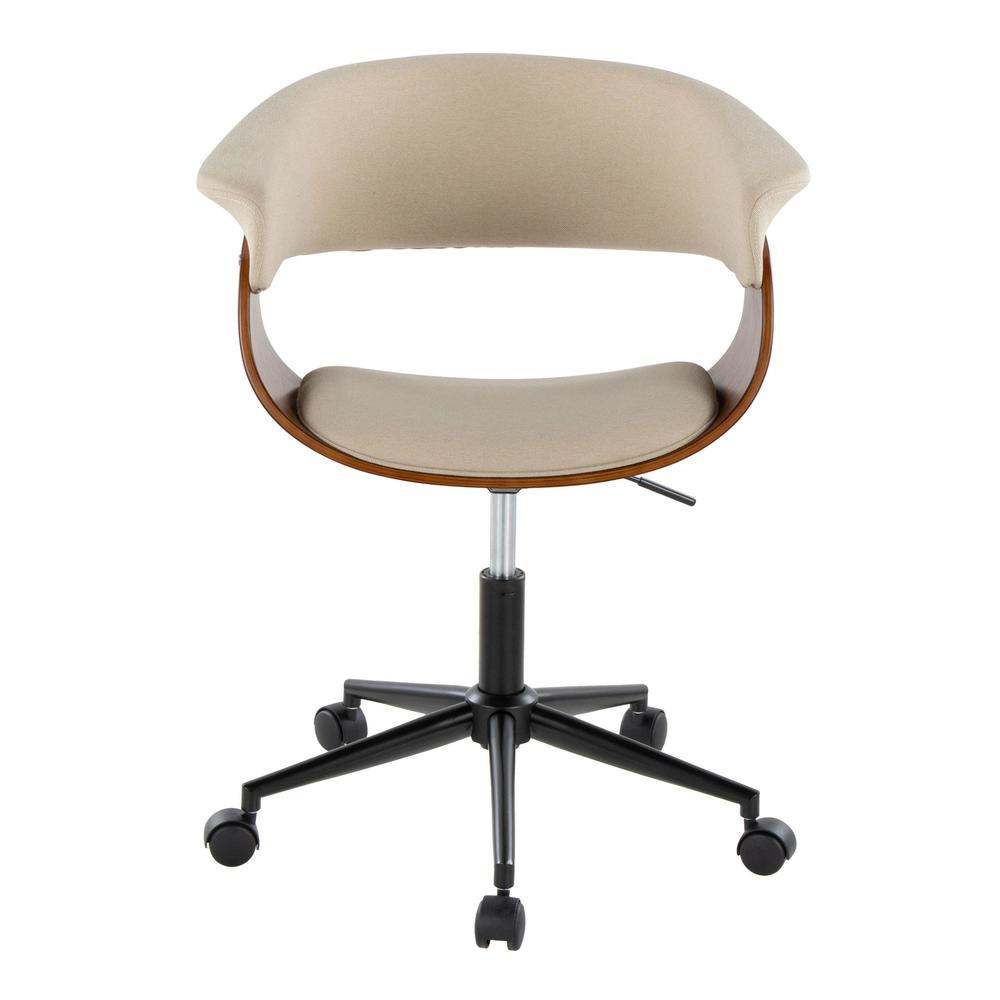 Black Metal, Walnut Wood, Cream Fabric Vintage Mod Office Chair