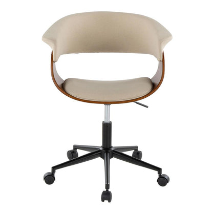 Black Metal, Walnut Wood, Cream Fabric Vintage Mod Office Chair