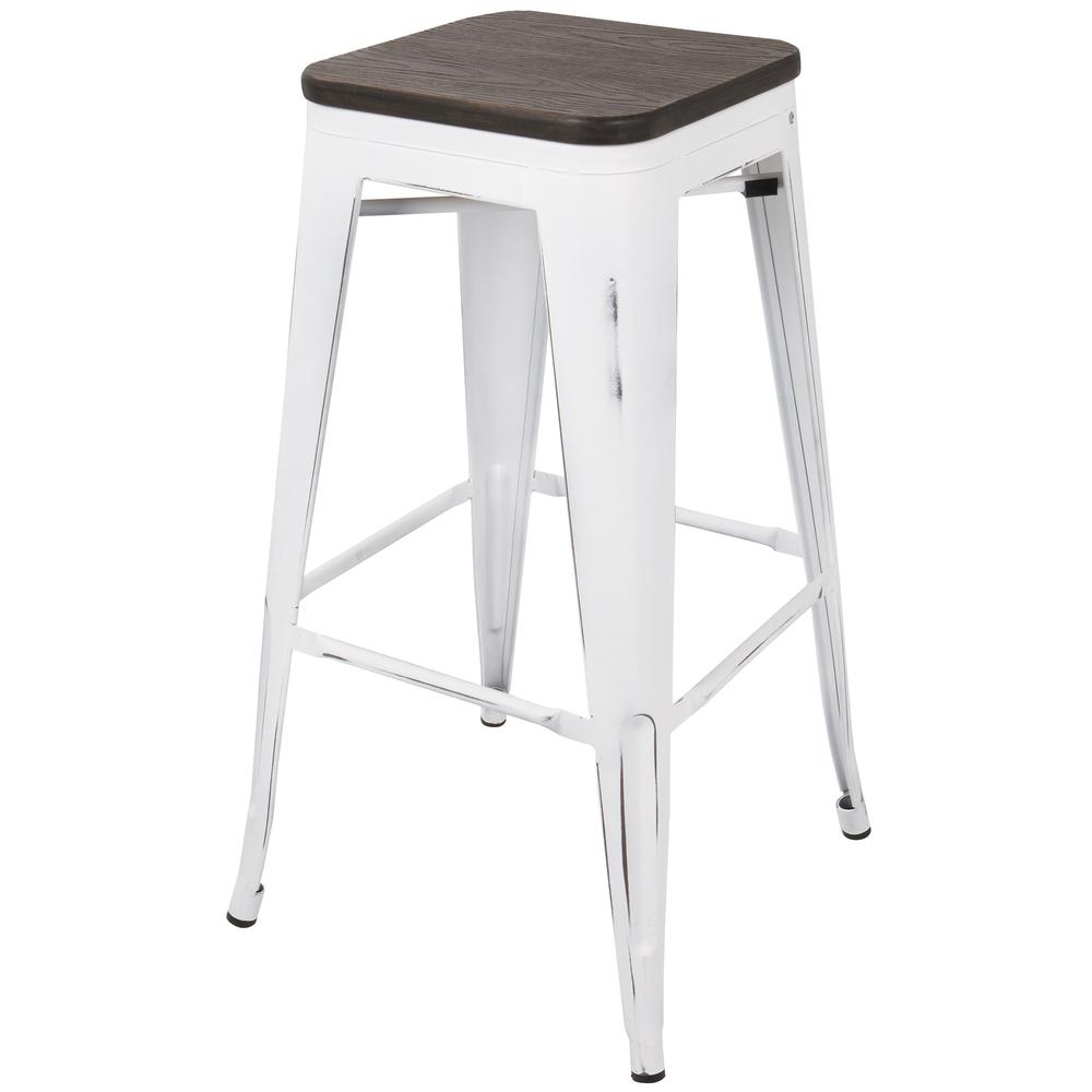 Oregon Industrial Stackable Barstool in Vintage White and Espresso - Set of 2