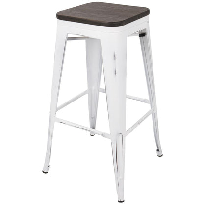 Oregon Industrial Stackable Barstool in Vintage White and Espresso - Set of 2