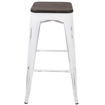 Oregon Industrial Stackable Barstool in Vintage White and Espresso - Set of 2