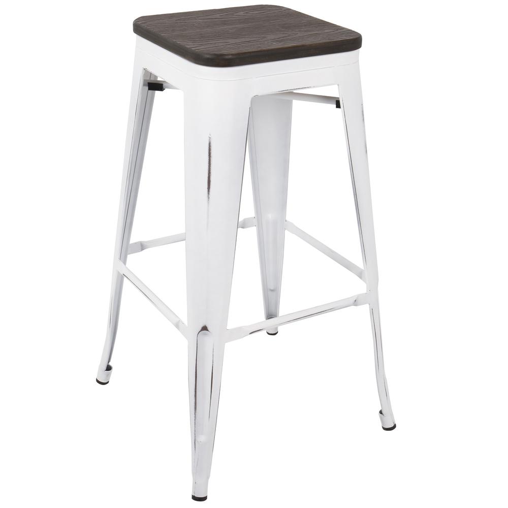 Oregon Industrial Stackable Barstool in Vintage White and Espresso - Set of 2