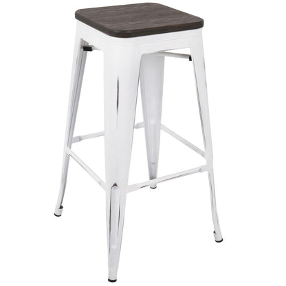 Oregon Industrial Stackable Barstool in Vintage White and Espresso - Set of 2