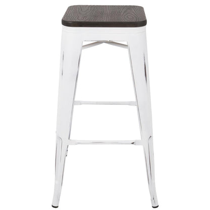 Oregon Industrial Stackable Barstool in Vintage White and Espresso - Set of 2
