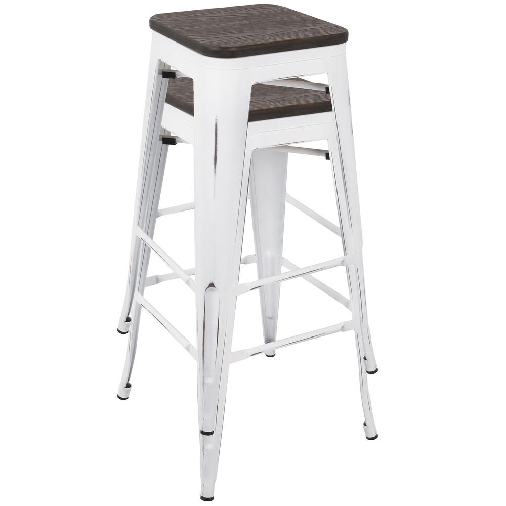 Oregon Industrial Stackable Barstool in Vintage White and Espresso - Set of 2
