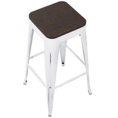Oregon Industrial Stackable Barstool in Vintage White and Espresso - Set of 2