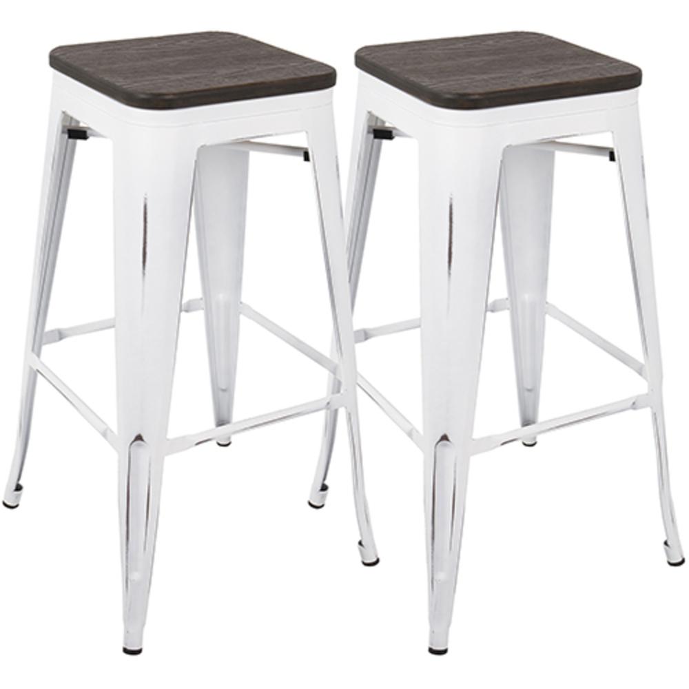 Oregon Industrial Stackable Barstool in Vintage White and Espresso - Set of 2
