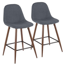 Pebble Mid-Century Modern Counter Stool in Walnut and Blue - Set of 2