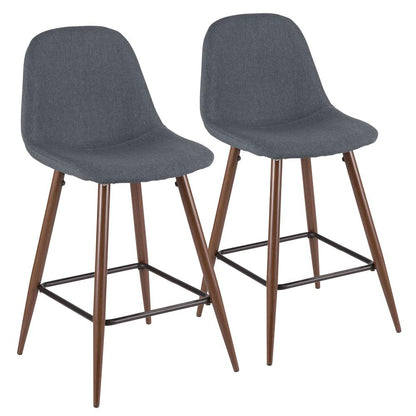 Pebble Mid-Century Modern Counter Stool in Walnut and Blue - Set of 2