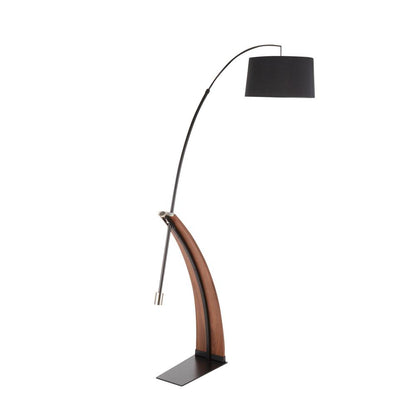 Robyn Mid-Century Modern Floor Lamp in Walnut Wood and Black Shade